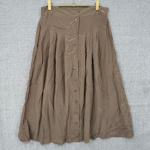 Button Front Skirt A Line Pleated Midi Casual Womens Sz XL Boho‎ Western Y2KTan - Picture 1 of 9
